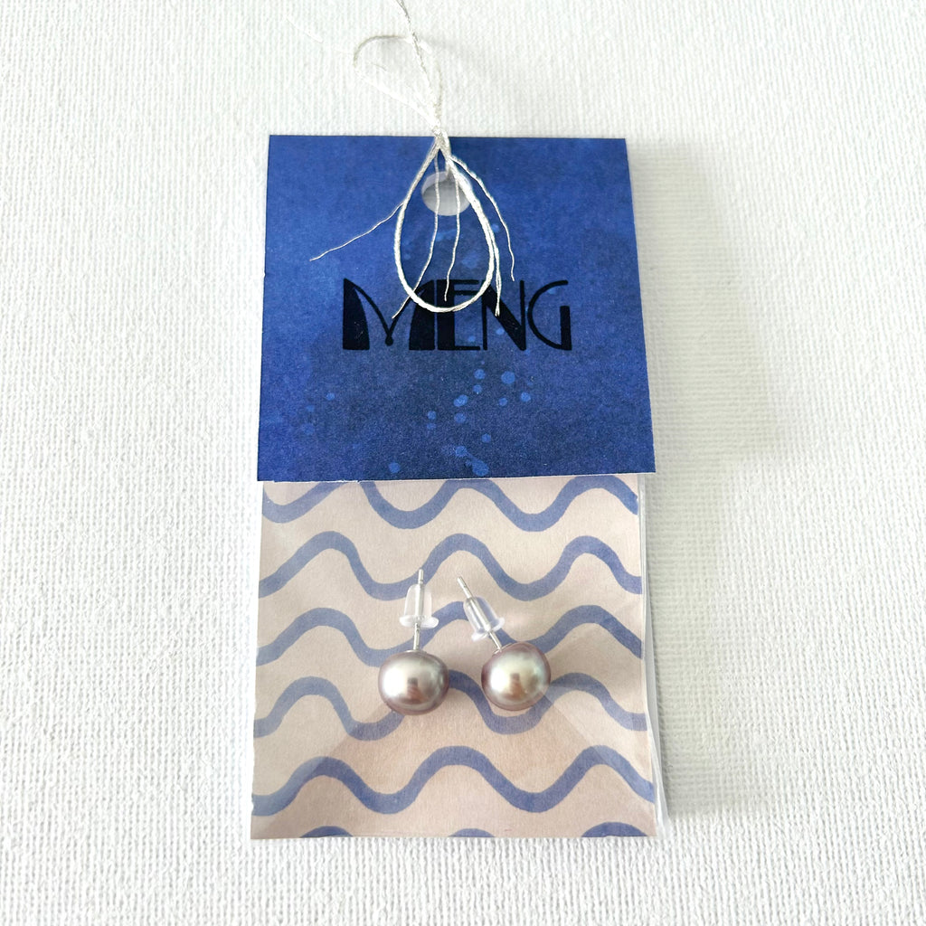 Peacock Color Oval Natural Pearl Studs in Sterling Silver
