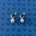 Natural Pearl Silver Moon Earrings