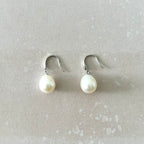 Natural Pearl Silver Hook Earrings by Meng Jewellery