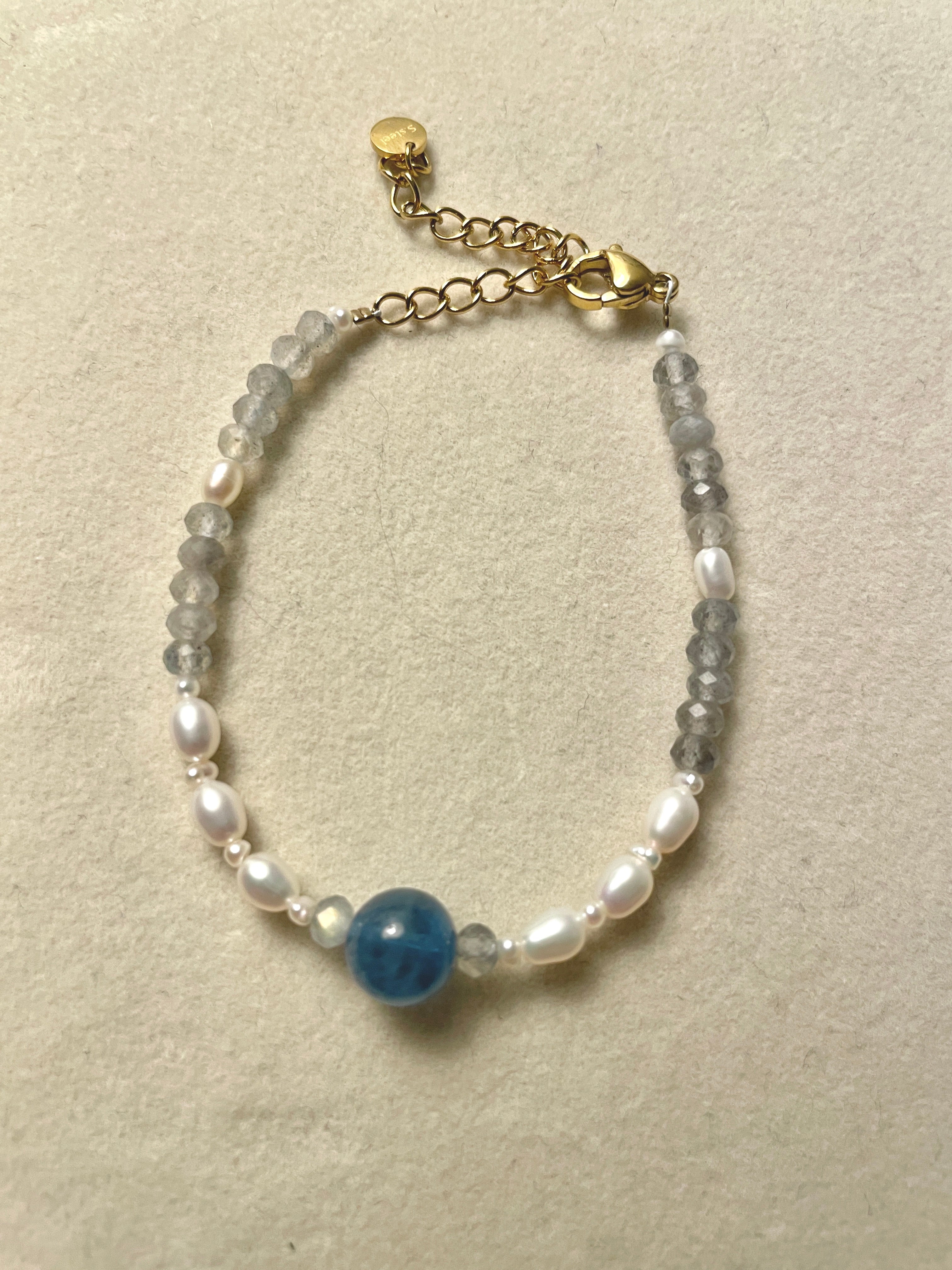 Ocean Blue Aquamarine Labradorite Pearl Bracelet