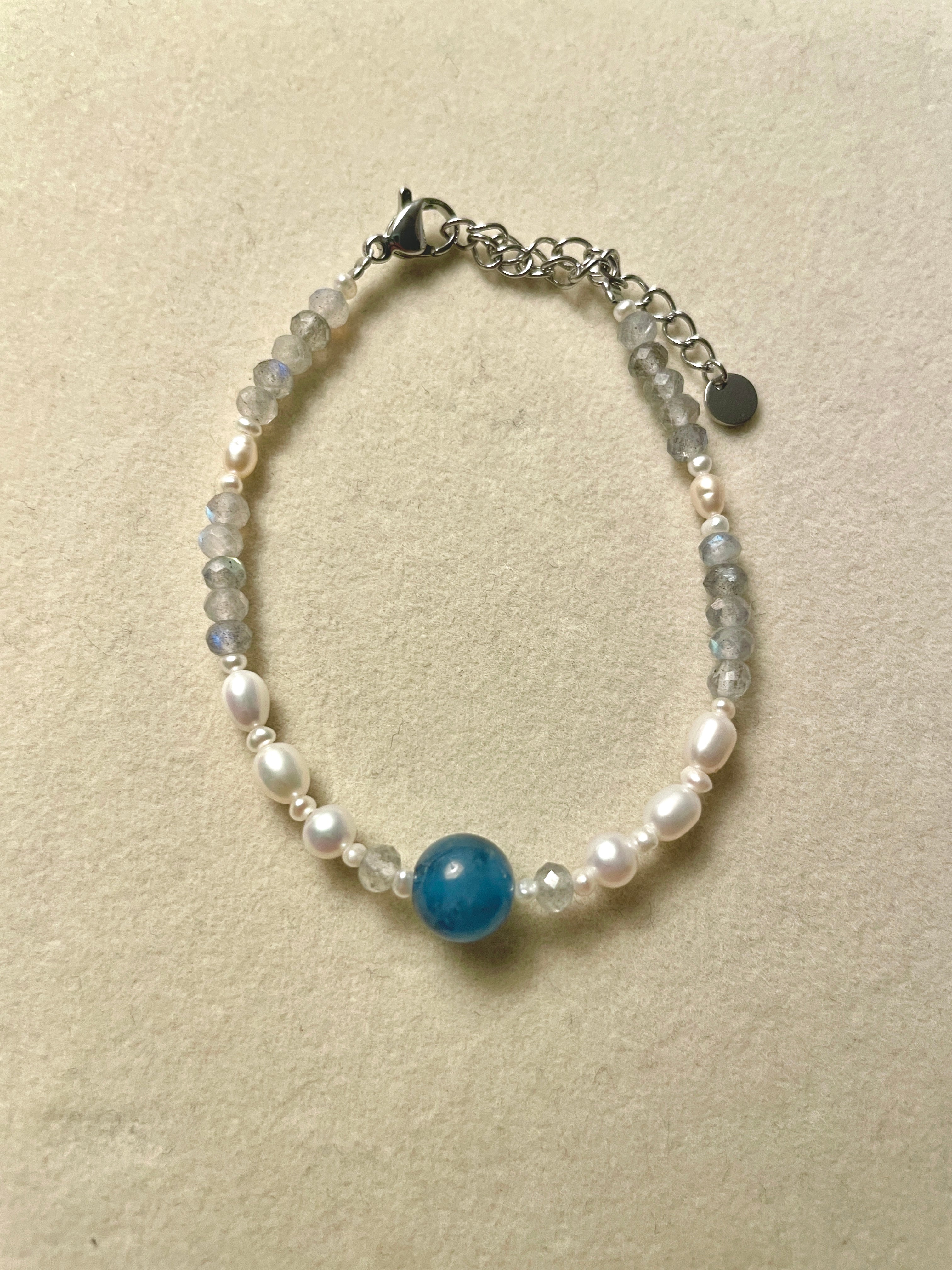 Ocean Blue Aquamarine Labradorite Pearl Bracelet