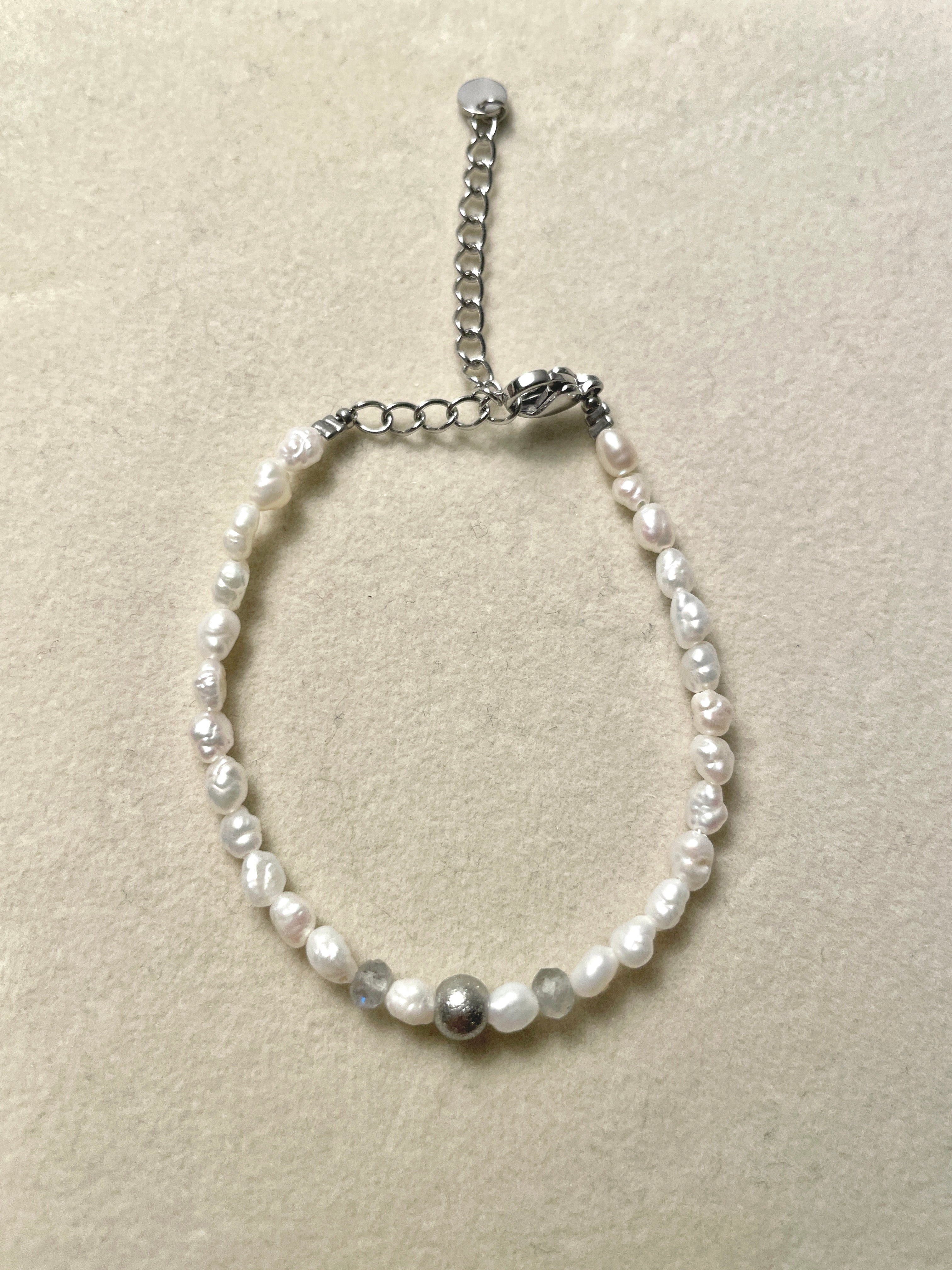 Freshwater Pearl Beaded Bracelet S Steel