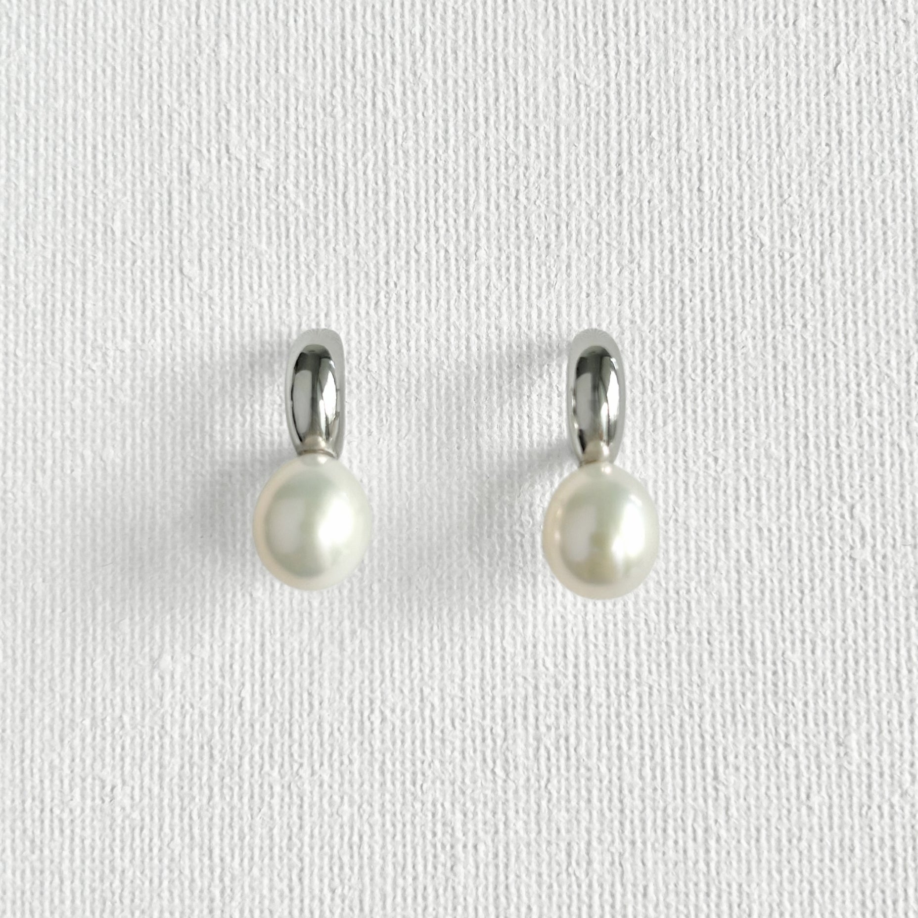 Natural Pearl Silver Moon Earrings featuring natural freshwater pearl, zircon and 925 sterling silver, gold-plated finish by Toronto-based Meng Jewellery