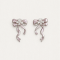 Pink Ribbon Zircon Flower Earrings