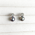 Natural Grey Pearl Shining Stud Earrings in Sterling Silver